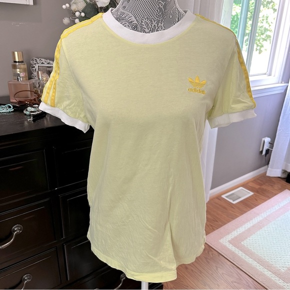 Adidas Originals 3-Stripes Trefoil Ringer Tee Yellow White T-Shirt Size Medium - Picture 2 of 13